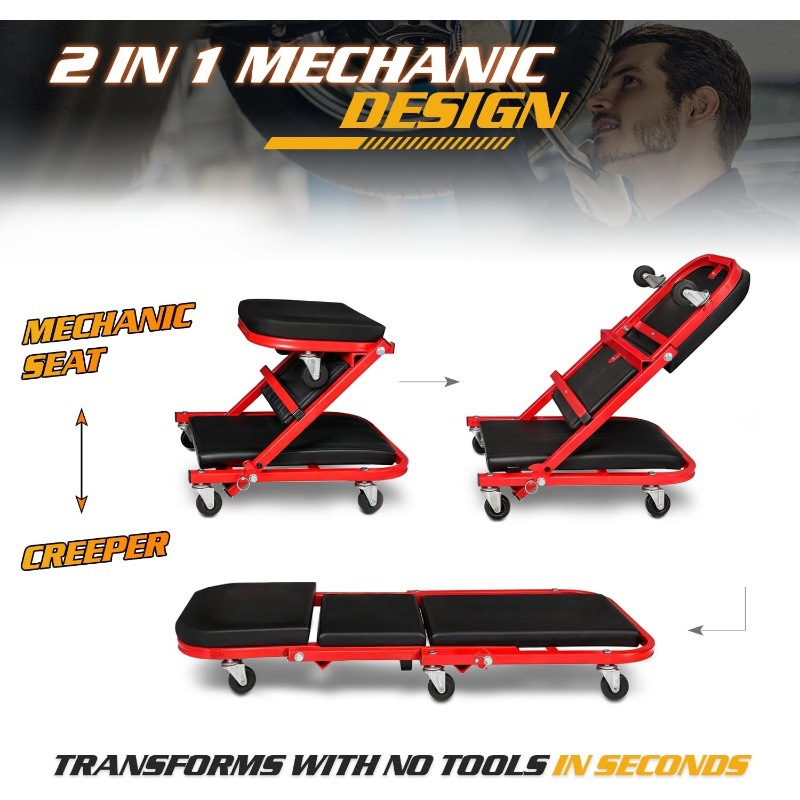 Red reclining dual-purpose fol - Garage Creeper Roller recension och pris